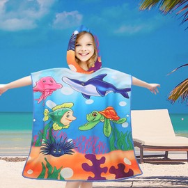 FEBE Bath Poncho Children's Ocean Bath Towel with Hood Bathrobe for Toddlers, Ocean 4