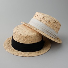 LEK HATTER RAFFIA BOATER HAT RH-200 Men's Raffia Hat, Cankan Hat, Straw Hat, Mid-folded Hat, Spring, Summer, Autumn, Men's Hat, Black, M