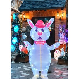 LEDPATY Adult Easter Inflatble Rabbit Costumes, LED Light Up Bunny Costumes Mascot Fancy Dress (White Rabbit A, Adult)