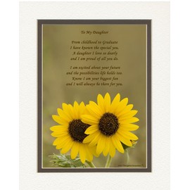 Daughter Graduation Gift, Sunflowers Photo with "From Childhood to Graduate" Poem, 8x10 Double Matted. Special Keepsake Graduation Gifts for Daughter, Unique College and High School Grad Gifts.