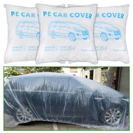 3 Packs Disposable Car Cover Clear Plastic Car Cover Universal Rain Dust Garage Cover with Elastic Band Medium (12.4 FT x 21.6 FT