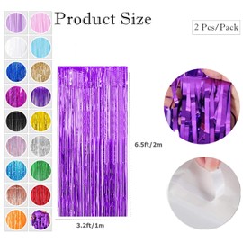 Purple Tinsel Curtain Party Backdrop,2pcs 3.2ft x 6.5ft Foil Curtain Decorations,Purple Foil Fringe Streamers Metallic Tinsel Door Hanging Foil Flow Silk Streamers for Birthday Wedding Holiday Party