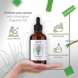 HBNO Lemongrass Fragrance Oil - Huge 4 oz (120ml) Value Size - Ideal for Soap and Candle Making, Perfumes, Home Fragrances, Reed Diffusers, Bath Bombs, Linen Sprays, Lotions, and Car Fresheners