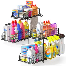 SUEH DESIGN Under Sink Organizers and Storage, 2 Tier Metal Under Sink Storage with Hanging Rail for Kitchen Bathroom Cabinet Organizer, 2 Pack