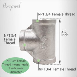 Horiznext npt 3/4 female thread stainless steel tee pipe fitting, three way 1 inch I.D. connector, metal cast t shaped adapter for water air furniture tank tube industrial (1 pc)