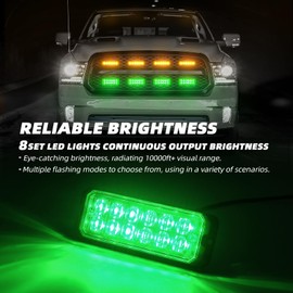 ELECHOI Sync Feature LED Strobe Light Kit - 8pcs With Controller, Grille Flashing Emergency Warning Light for Vehicles, Cars and Trucks (Amber×4/Green×4)