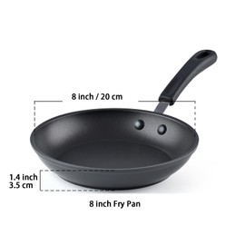 Cook N Home Nonstick Frying Pan 8-inch Skillet, Professional Hard Anodized Omelette Pan, Dishwasher Safe with Stay-Cool Handles, Black