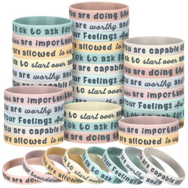 JellyArch 48 Pcs Mental Health Reminders Bulk Motivational Quote Colored Inspirational Rubber Wristbands Counseling Therapy for Teens Party Favor Gifts Supplies