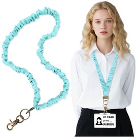 Zkptops Scrunchie Lanyard for ID Badges Keys Cute Stretchy Neck Lanyards for Teachers Retractable Keychain Strap Aesthetic Blue Elastic Necklace Lanyards Wallet Wrist Strap for Women Men Nurses