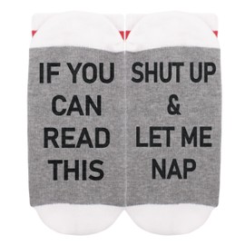 KGHYT Funny Socks If You Can Read This Shut Up & Let Me Nap, Novelty Gifts For Women Men, Red And White Striped Socks, Christmas Gift.(059)