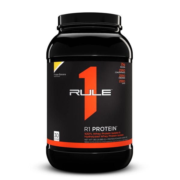 Rule One Proteins, R1 Protein - Frozen Banana, 25g Fast-Acting, Super-Pure 100% Isolate and Hydrolysate Protein Powder with 6g BCAAs for Muscle Growth and Recovery, 2lbs