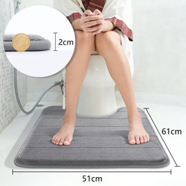 Yimobra Non Slip Bath Mat, 24 x 20 Inch, Super Water Absorption, Thick, Machine Washable, Easy Dry, Bathroom Rug - Grey