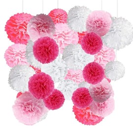 Wedding Decorations Pompoms 12 Rose Tissue Paper Pompoms Paper Garland Round Paper Flower Tissue Paper Flowers for Birthday Bridal Shower Engagement Party New Year's Eve Happy New Year Decoration
