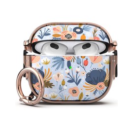 GuarzFun for AirPod 3 case with Lock, AirPods 3rd case for Women Men, Flower Hard case with Keychain (Blue Flower)