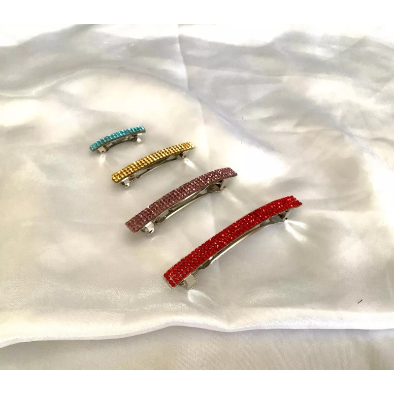 handmade Set of 2 small handmade rhinestone ribbon barrettes..you pick