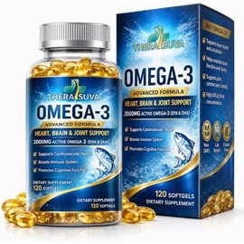 TheraSuva Omega-3 de triple potencia 2160 mg  EPA 1296 mg  DHA 864 mg  Suplemento natural para un corazón y cerebro saludables, 120 cápsulas blandas,