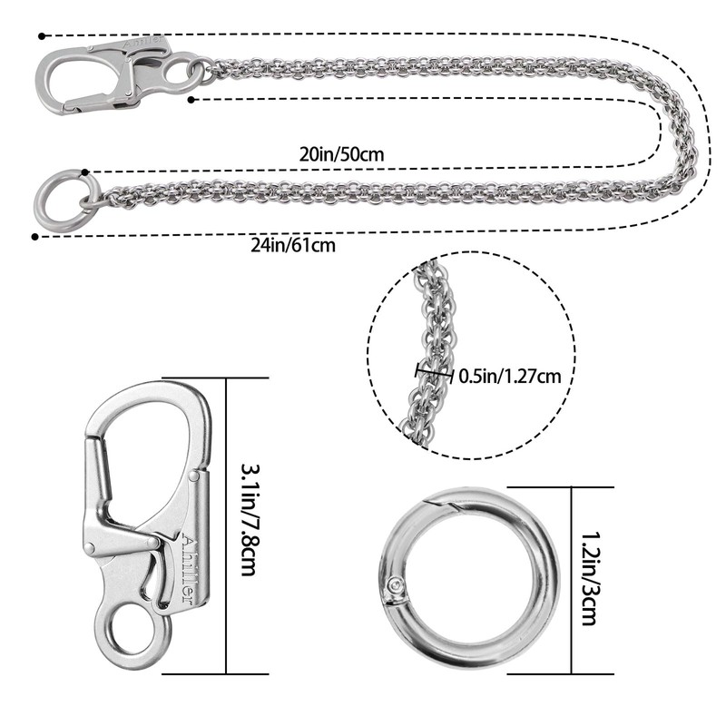 [Ahiller] Men's Wallet Chain 60cm Black Stainless Steel Wallet Chain