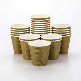500-CT Disposable Mocha Pin Check 8-oz Hot Beverage Cups with Spiral Wall Design: No Need for Sleeves - Perfect for Cafes - Eco Friendly Recyclable Paper - Insulated - Wholesale Takeout Coffee Cup