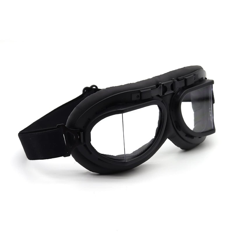 kucehiup Vintage Aviator Goggles Motorcycle Goggles (Black frame clear lenses)