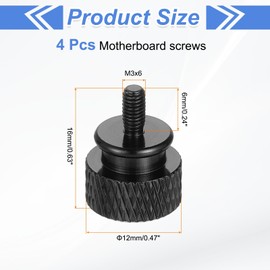 sourcing map 4Pcs M3x6 Aluminum Thumb Screws, 12x16mm(ODxH) Computer Case Thumb Screws for PC Side Panel Motherboard Mounting Screw, Black