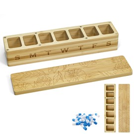 ElasignShopo Wood Weekly Pill Organizer, 7 Day Bamboo Tablet Box Vitamin Dispenser, Portable Aesthetic Pill Case Container Box for Vitamins Fish Oil Pills or Supplements​ Daily Travel