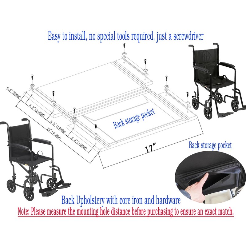 Transport Chair Back Cushion,Transport Chair Wheelchair Back Replacement Parts, Nylon