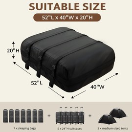 iBirdie Roof Rack Cargo Carrier 24.1 Cubic Feet, Soft-Shell Rooftop Cargo Box, Waterproof Heavy Duty 1200D for Car with/Without Roof Rack, Includes Anti-Slip Mat, Door Hooks, 52x40x20 inches