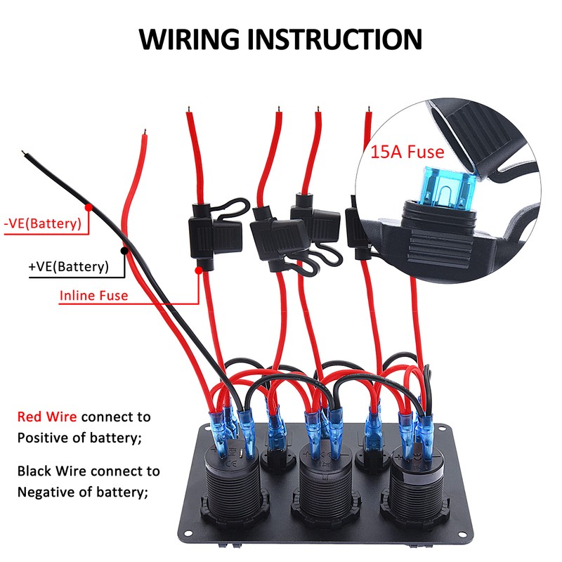 5 Gang Marine Toggle Switches Waterproof Rocker Switch Panel for