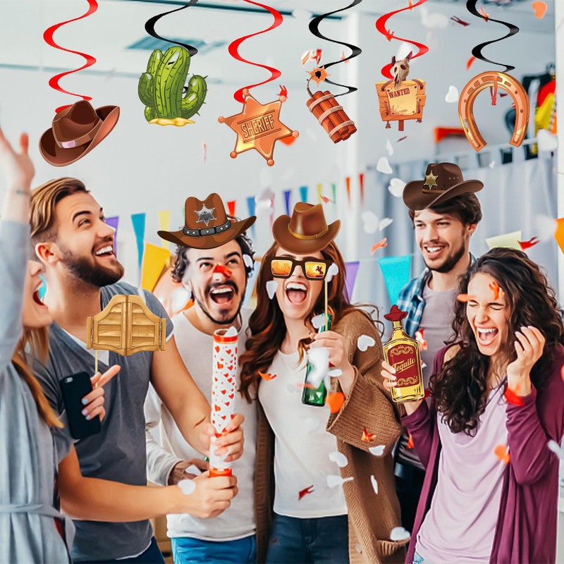 25 Pieces Western Cowboy Photo Props, 6 Pieces Spiral Decorations,