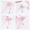 2 PCS Rhinestone Hair Chopsticks Pink Blue Flower Hair Stick