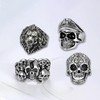 Pack of 4 Skull Ring, Animal Lion Head Ring, Stainless