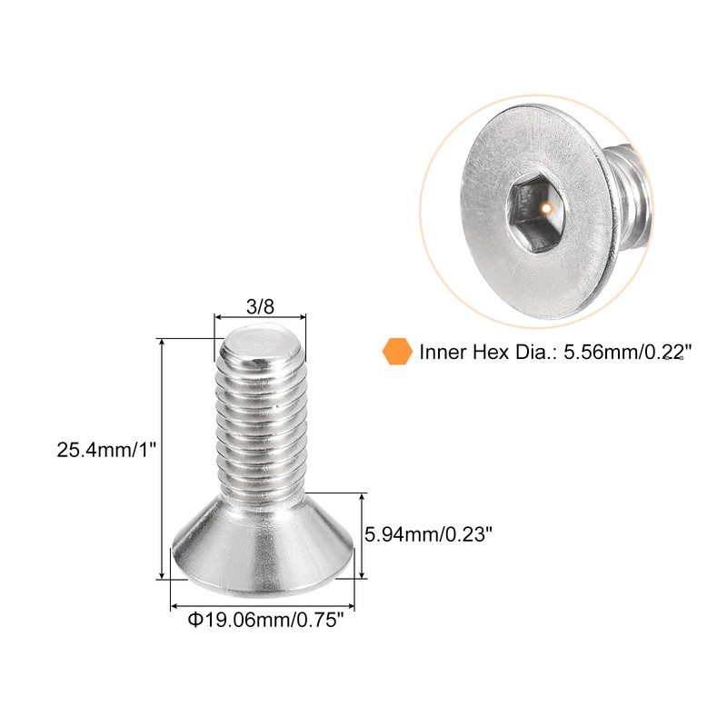 QUARKZMAN Pack of 5 3/8-16 x 1 Inch Flat Countersunk