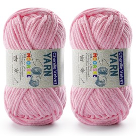 2 Pac Chenille Yarn for Crocheting - Blanket Yarn for Crocheting - Fluffy Yarn for Crochet, Baby Yarn for Crocheting Soft Blankets Weight Per Roll 50g/1.76oz, Length 60m/65yard (Light Pink)