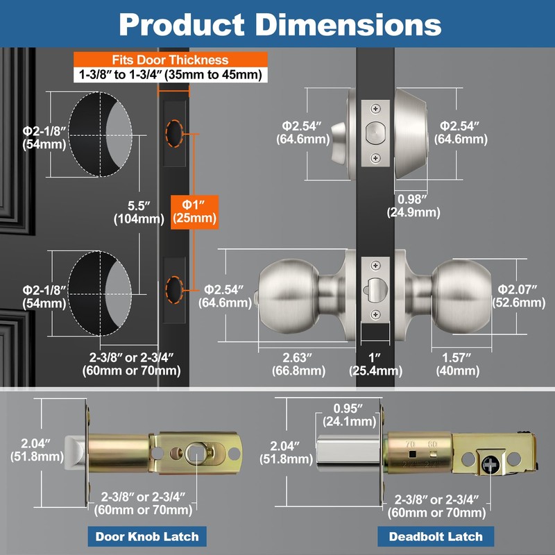 BESTTEN 3 Pack Keyed Alike Exterior Door Knobs and Single