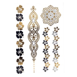 S.A.V.I 3D Temporary Tattoo Golden and Silver Metallic Sticker Sword In Rose Birds Deer Design Size 21x15cm - 1pc. (120), Gold, 4 g