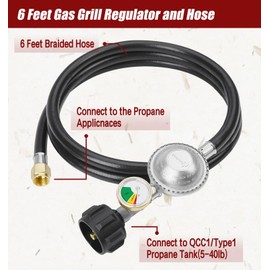 CALPOSE 6 Feet Propane Hose with Regulator & Gauge, Universal Gas Grill Regulator for Blackstone 28''/36'' Griddle, Weber Grill, Propane fire Pit and More, 3/8" Female Flare for Most LP Gas Grills