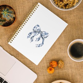 ANIANG Blue and White Porcelain Bow Spiral Notebook, Preppy Journal, Chinoiserie Bow 5.5"x8.3" 164pages Lined Notebooks College Ruled, Coquette Trendy Preppy Notebook for Office School Supplies