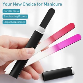 3-Pack Crystal Glass Nail Files with Cases - Professional Czech Glass Double-Sided Etched Files for Natural Nails, Gentle Nail Care, Unique Stocking Stuffers for Women and Adults
