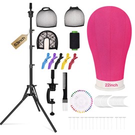 Beauty Star 63inch Tall Wig Stand Tripod with Head, 22in Canvas Mannequin Head with Adjustable Wigs Tripod Stand for Making Wigs Display Styling Including Wig Caps, Pins and Comb