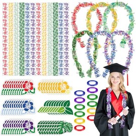 Kisston 12 Set Candy Lei Kit for Graduation 2025 Hawaiian Candy Lei Making Kit Includes Candy Lei Tubing Ribbons Cards for Party Graduate Gifts