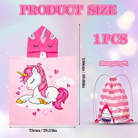 Kids Beach Towel Unicorn Hooded Towel 110x75cm Soft Absorbent Microfiber Cotton Poncho Style with Adjustable Buttons for Girls Bath Pool Swimming Lessons Beach Travel Cute Comfortable