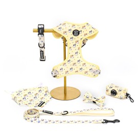 Dog Harness and Leash Collar Set with Dog Poop Bag Holder and Bandanas, Escape Proof Adjustable Puppy Cat Vest with Soft Mesh Padded, Pet Supplies for Small Medium Large Dogs Kitten(Yellow Puppy,XS)