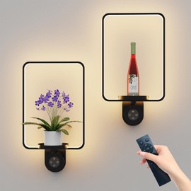 Starxing Wall Plant Holder with Light, 2 Pack Plant Wall Shelf for Indoor Plants, Rechargeable 8000mAh Wall Planters, Dimmable Remote, Modern Plant Wall Decor for Bedroom Living Room