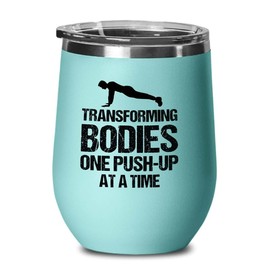 Luxe Gifting Personal Trainer Teal Edition Wine Tumbler 12oz - One Push Up - Fitness Instructor Workout Coach Exercise Lover Cardio Lover Gym Coach