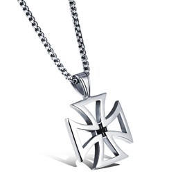 JSEA Hollow Out Design Stainless Steel Silver-tone Iron Cross Pendant Necklace
