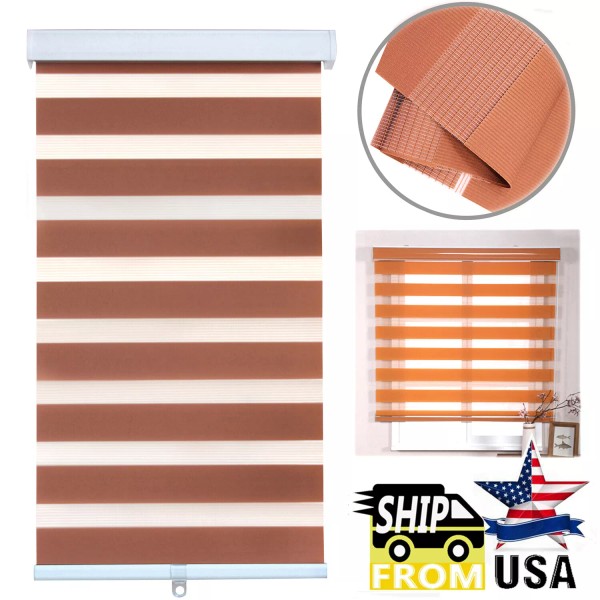 HTTMT- Zebra Roller Blinds [(W)28“ x (H)72”] Brown, Cordless, Dual