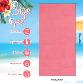 Peryiter 6 Pcs 72 x 36 Inch Oversized Beach Towels Set Quick Dry Pool Towels Absorbent Camping Travel Blankets Set for Women Men Bath Beach(Multicolor,Plain Style)