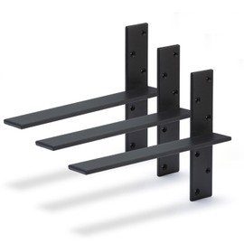 Free Hanging Countertop Support Bracket 20" Lx2.5 W 3 Pack Black Heavy Duty Hidden Floating Wall Shelf Bracket 3/8" Thick for Floating Bars,Bench Seats,Vanities