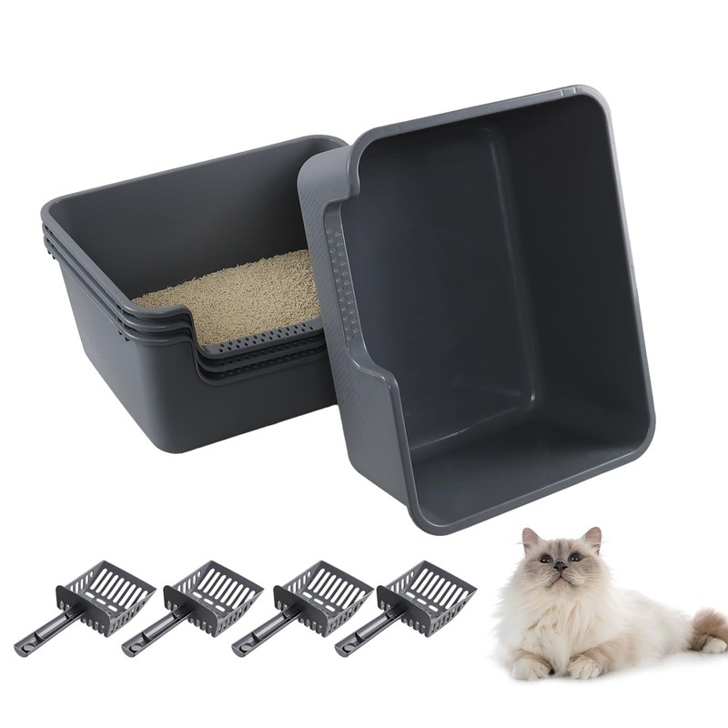Minekkyes 4-Pack Plastic High Wall Cat Litter Box with Scoop,
