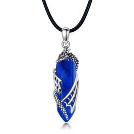 Plesitep 925 Sterling Silver Dragon Necklace for Men Women Hexagonal Lapis Lazuli Gemstone Birthstone Pendant for Her Reiki Healing Crystal Jewelry for Mom Father Girlfriend